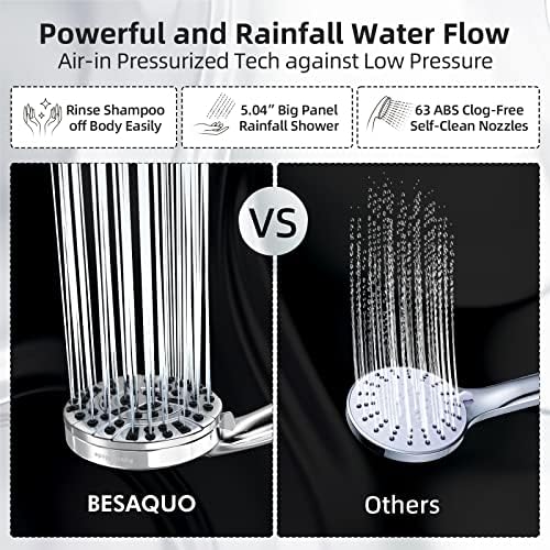 Shower Head, 10 Functions High Pressure Shower Head with Handheld, Built-in Pause Mode & Power Wash, Non-Clogging Nozzles High Flow Hand Held Shower Head, Leakproof 6ft Hose & Adjustable Bracket