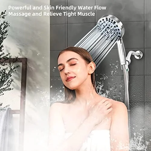 Shower Head, 10 Functions High Pressure Shower Head with Handheld, Built-in Pause Mode & Power Wash, Non-Clogging Nozzles High Flow Hand Held Shower Head, Leakproof 6ft Hose & Adjustable Bracket