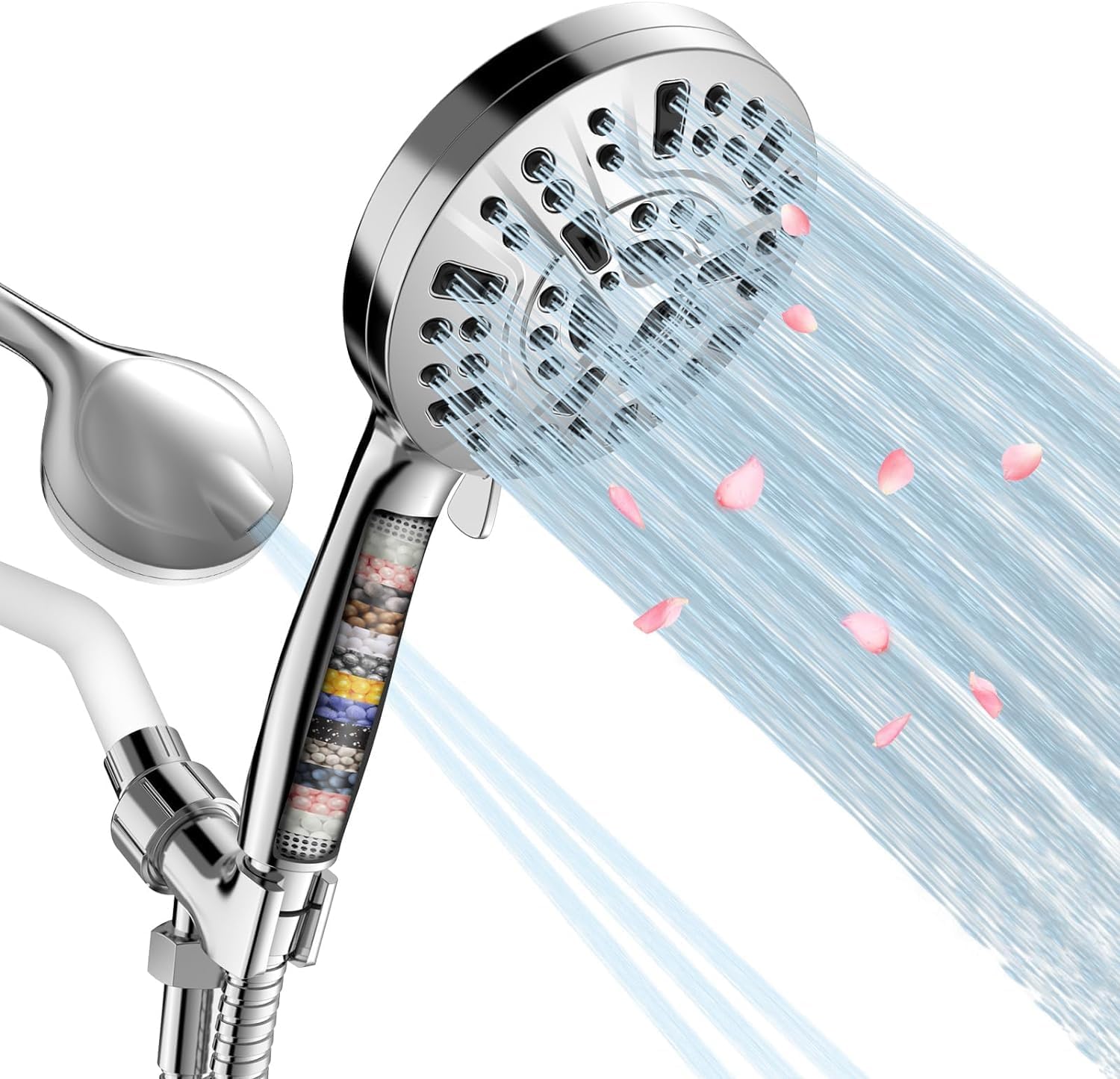 Filtered Shower Head, 15 Stage Handheld Shower Head Filter for Hard Water, 10 Modes High Pressure Shower Head with 60