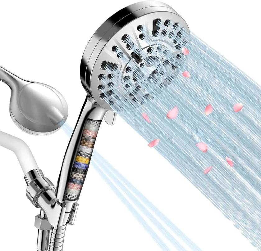 Filtered Shower Head, 15 Stage Handheld Shower Head Filter for Hard Water, 10 Modes High Pressure Shower Head with 60