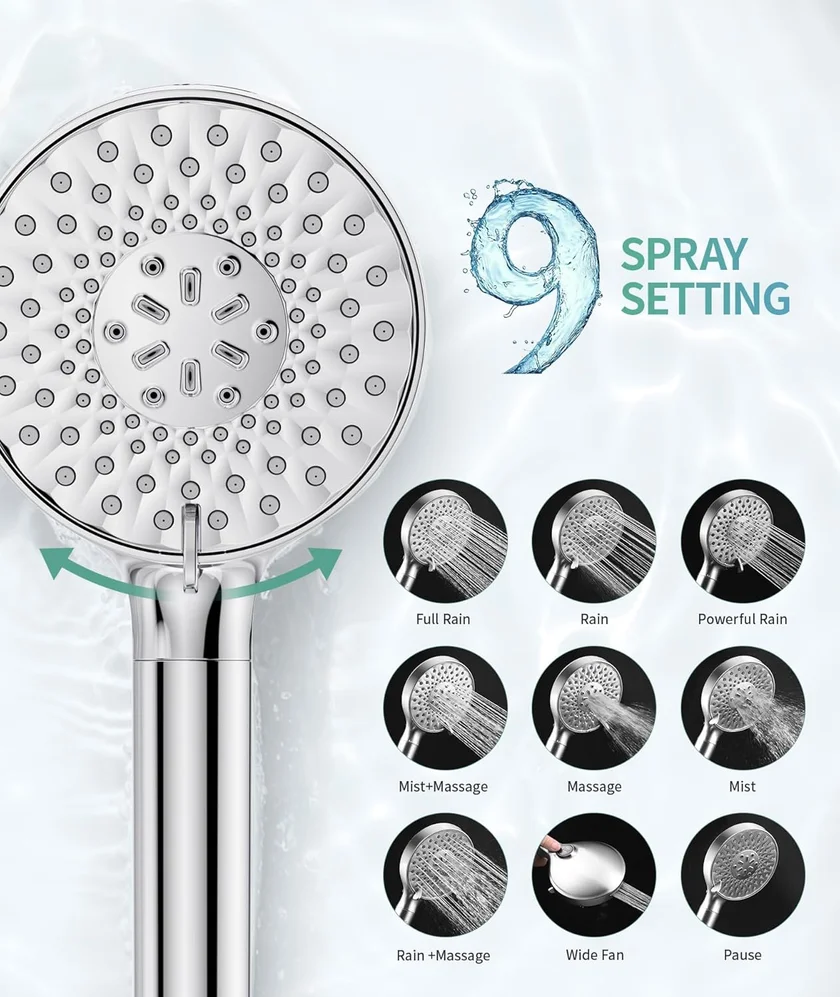 SR SUN RISE Filtered Shower Head with Handheld, 9 Spray Mode, Chrome