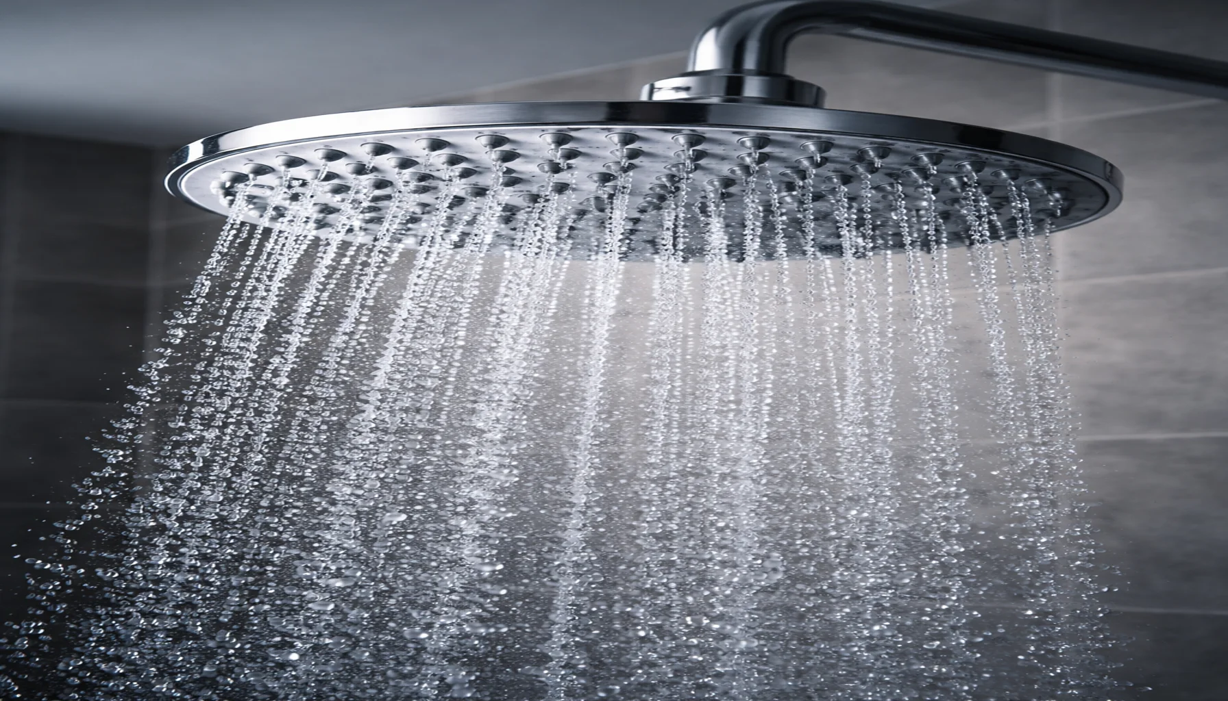 Complete guide to shower head flow rates and GPM - water flowing from shower head with measurement overlay