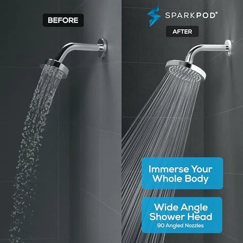 SparkPod Rain Shower Head installed in shower